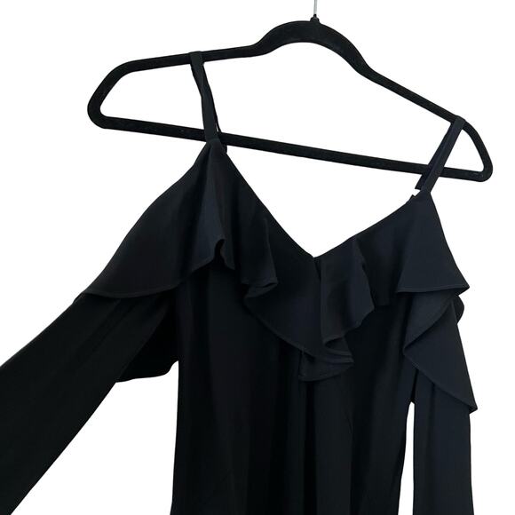A.L.C Felicia Ruffle V-Neck Little Black Dress Size 2 - Picture 5 of 15